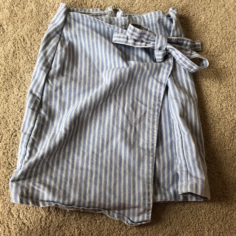 Front Tie Striped Denim Style Skirt